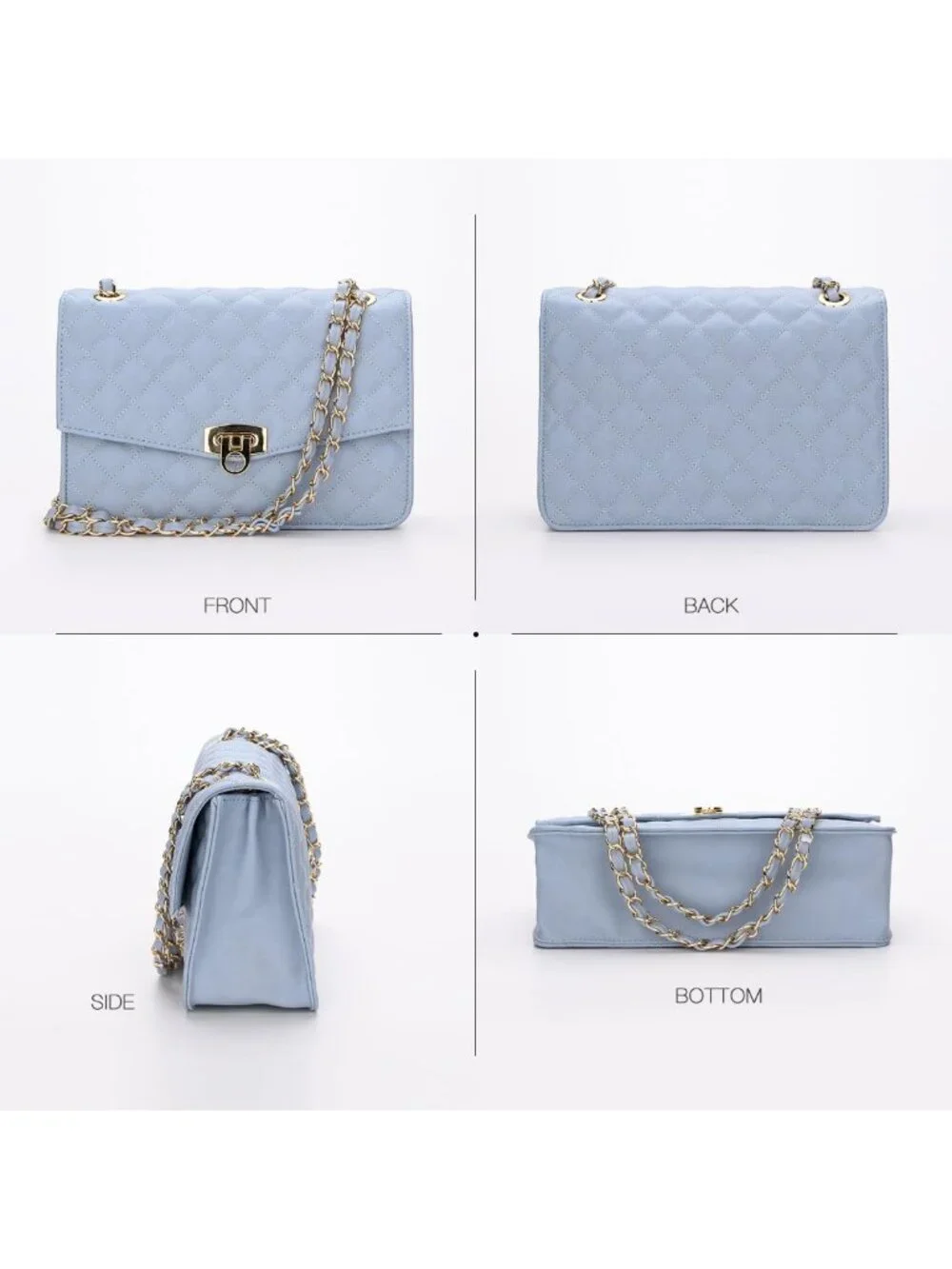 Quilted Crossbody Shoulder Bag for Women, Medium Vegan Leather Clutch with Chain
